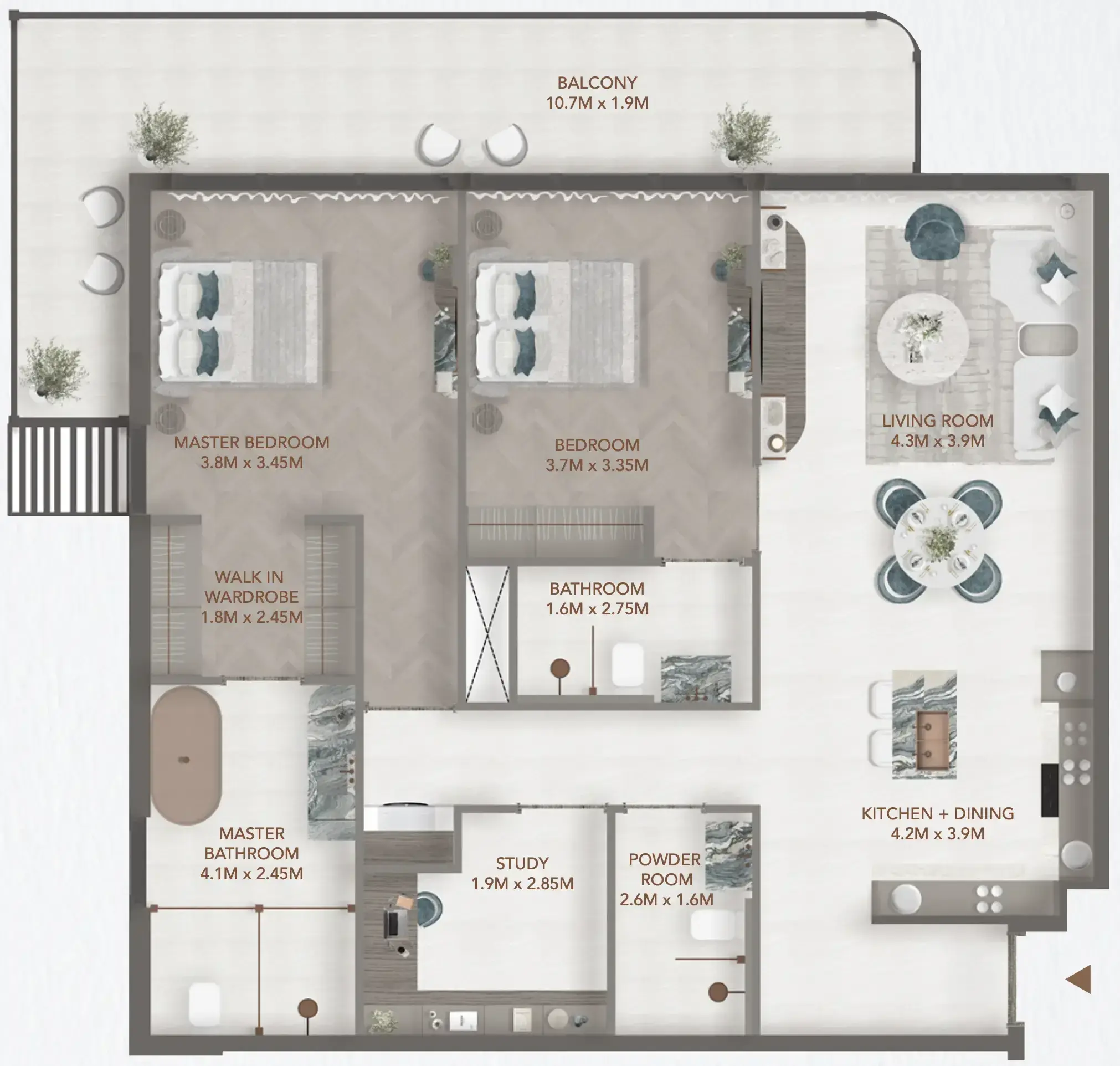 2 Bedrooms apartments - 241 Waterside floor plan