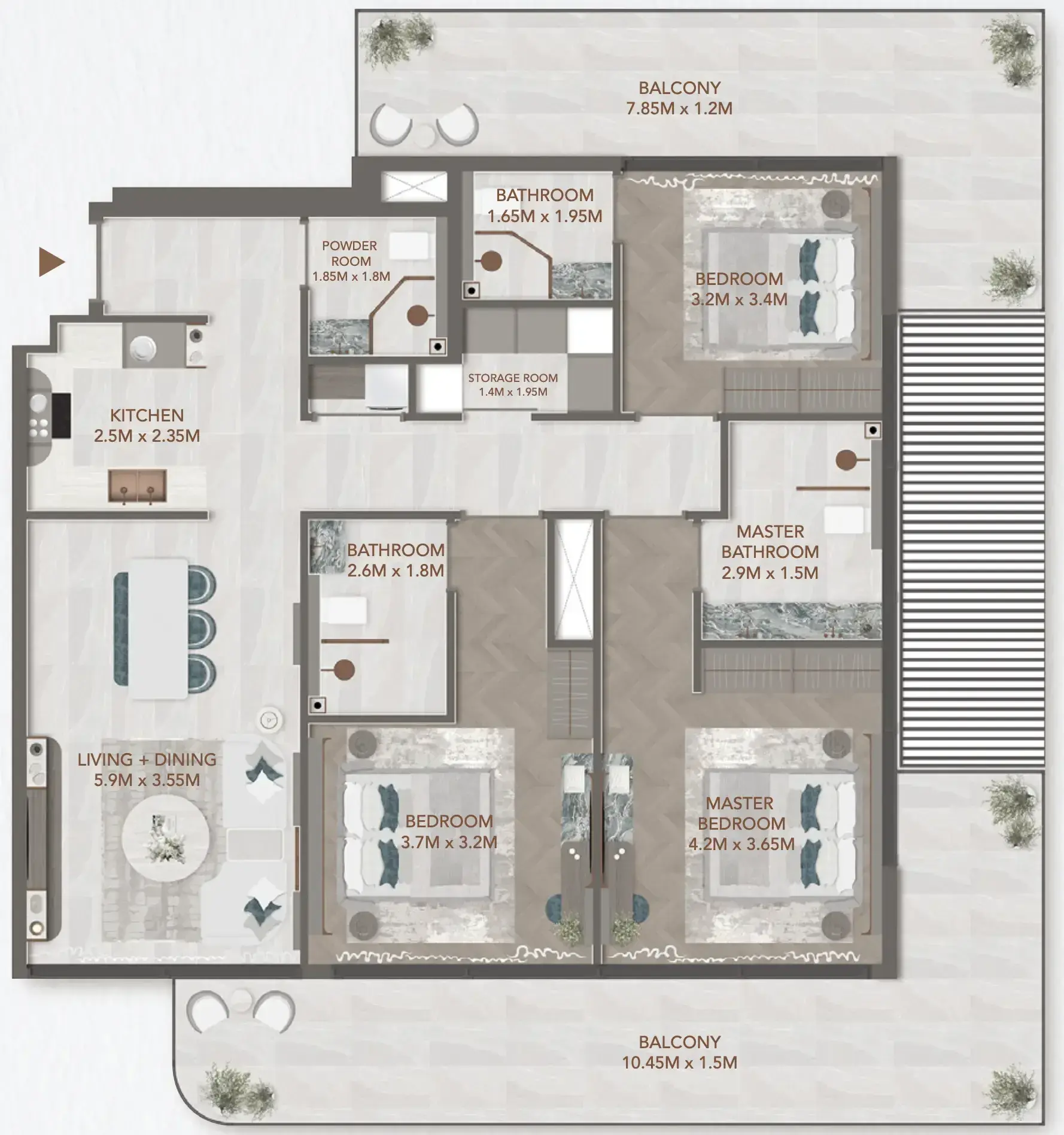 3 Bedrooms apartments - 241 Waterside floor plan
