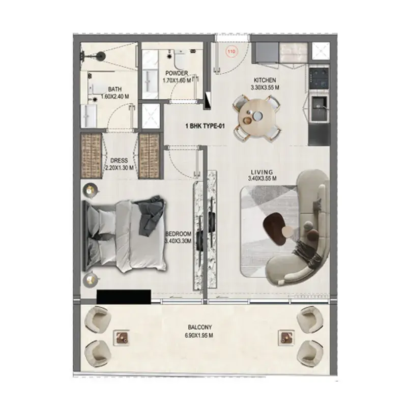 1 Bedroom apartments - Divine Elements floor plan