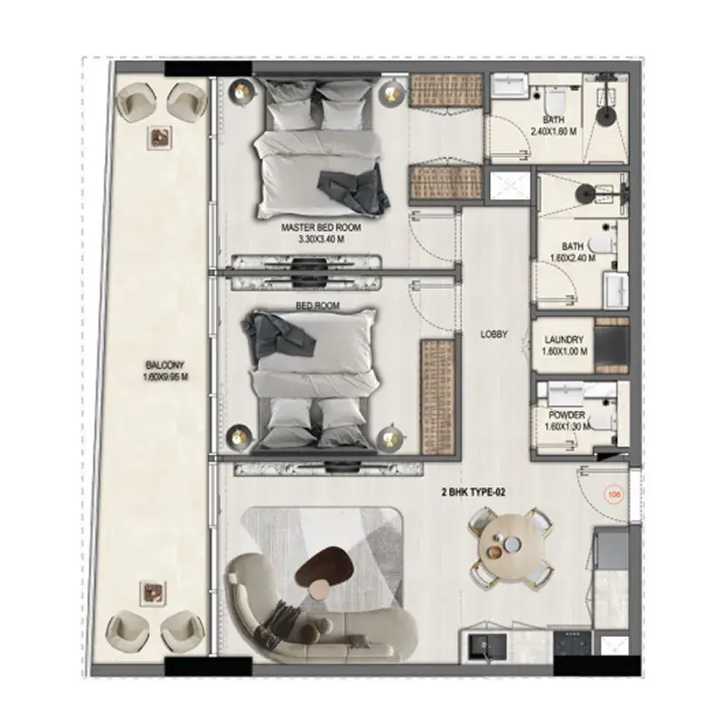2 Bedrooms apartments - Divine Elements floor plan