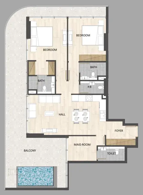 2 Bedrooms apartments - Barari Palace floor plan
