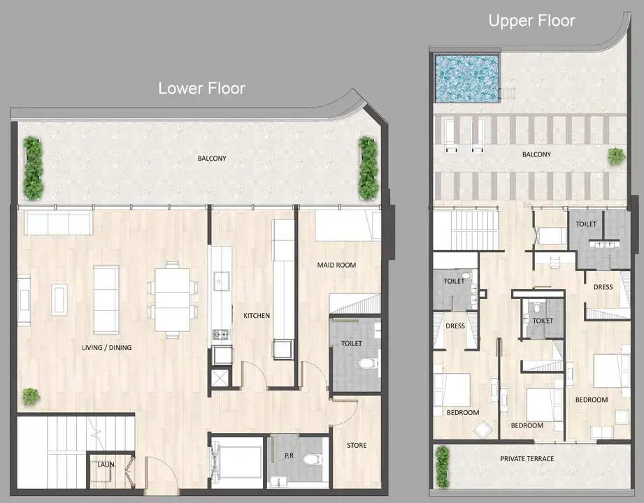 3 Bedrooms penthouse - Barari Palace floor plan
