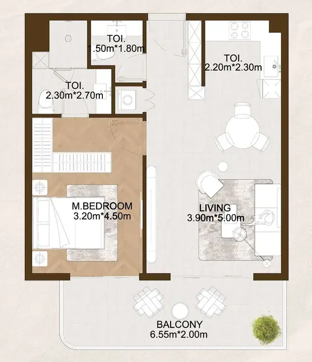 1 Bedroom apartments - Sports View 2 floor plan