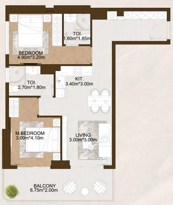 2 Bedrooms apartments - Sports View 2 floor plan