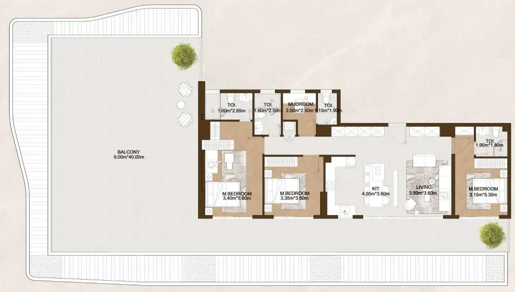3 Bedrooms apartments - Sports View 2 floor plan