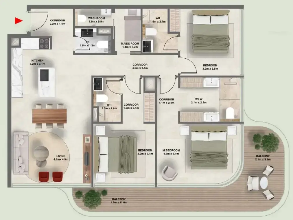 3 Bedrooms apartments - The Tides floor plan