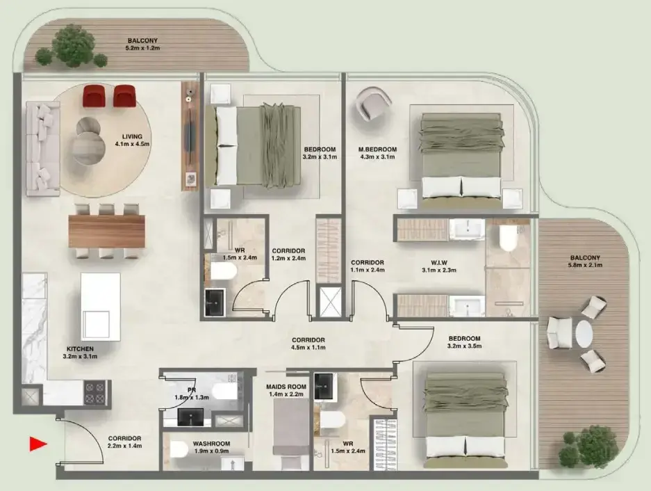 3.5 bedrooms apartments - The Tides floor plan