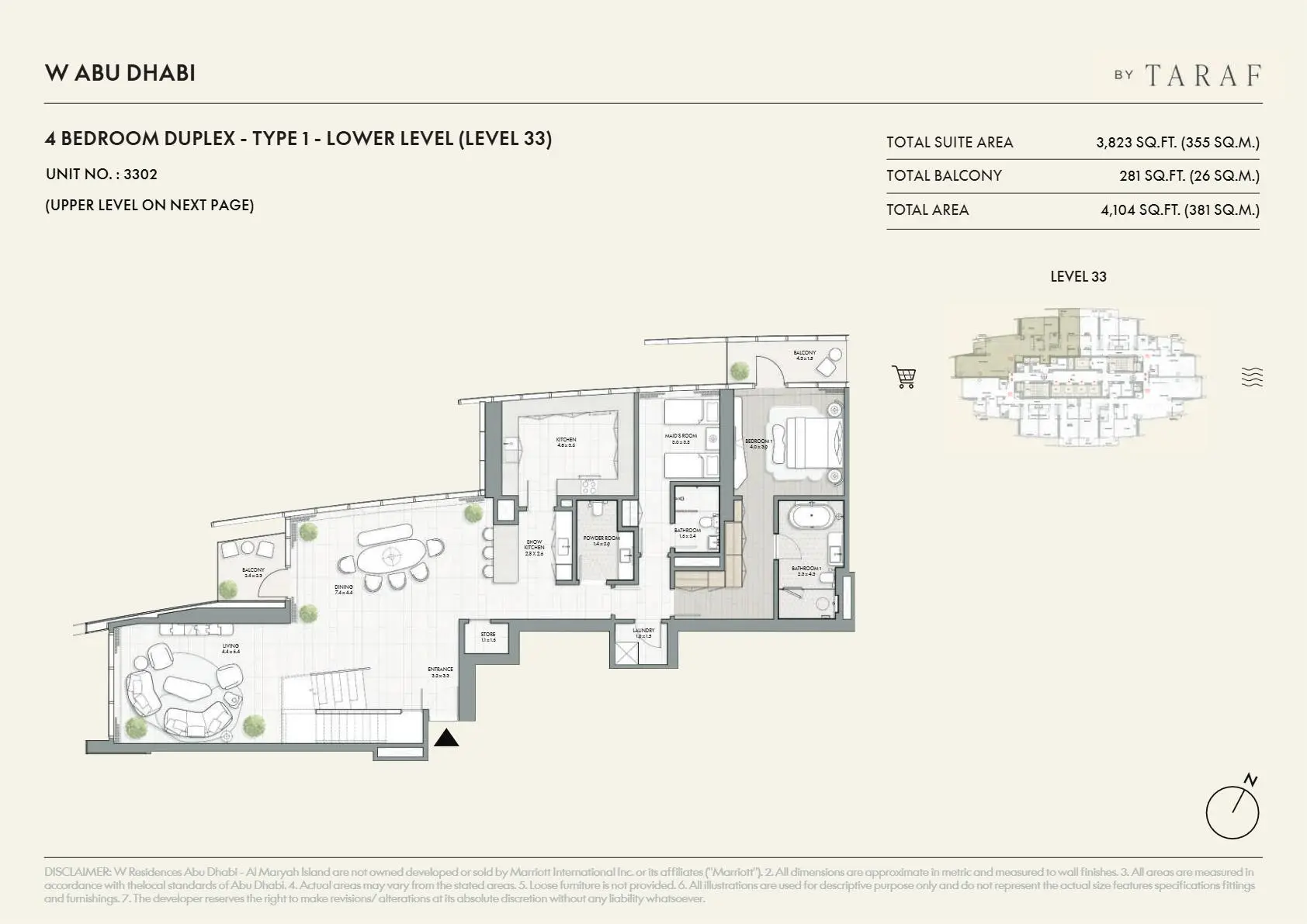 Type 1 | Level 33 - Lower floor plan