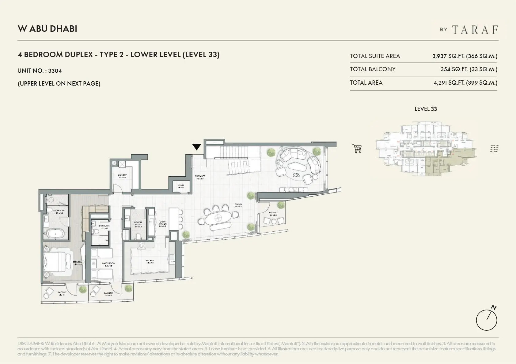 Type 2 | Level 33 - Lower floor plan