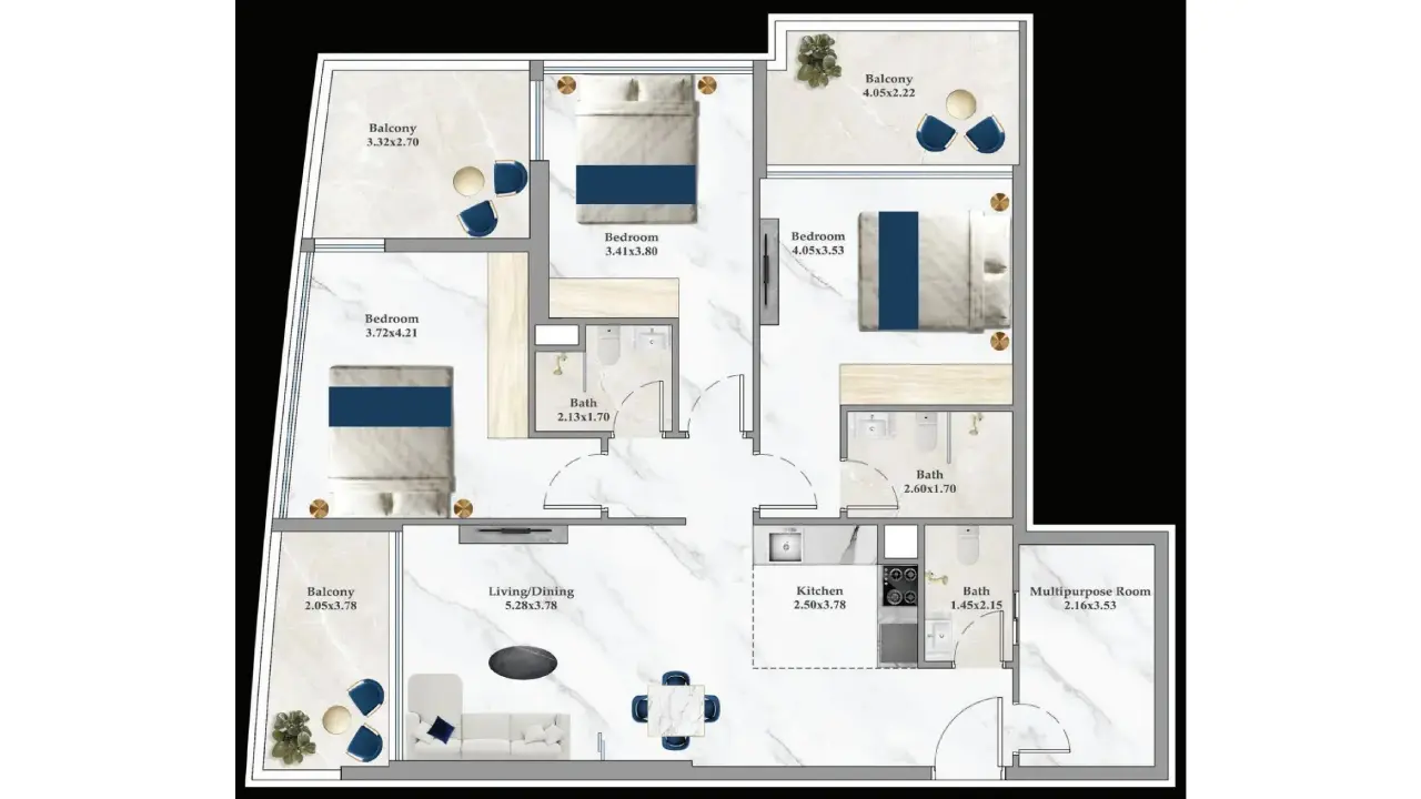 Three Bedroom No. ASPZ-F37-3709 floor plan