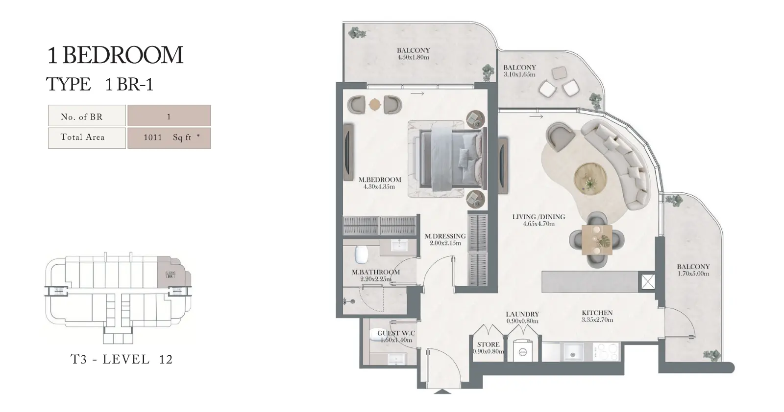 1BR-1 floor plan