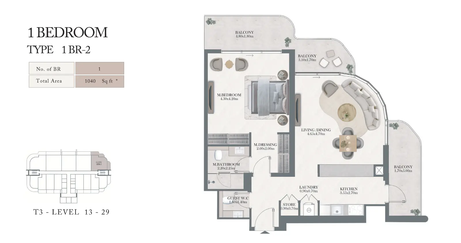1BR-2 floor plan