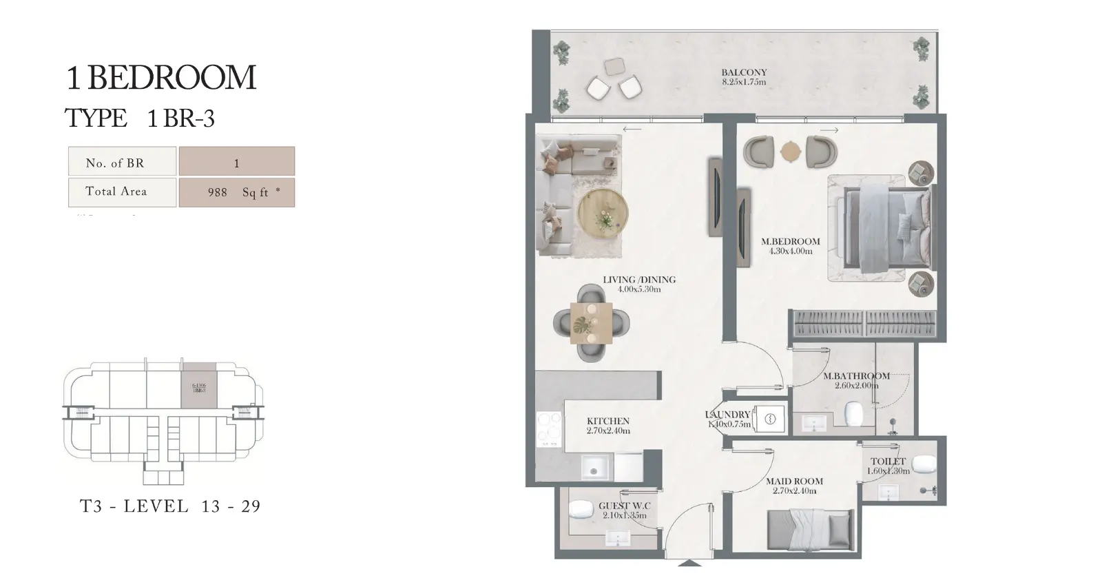 1BR-3 floor plan