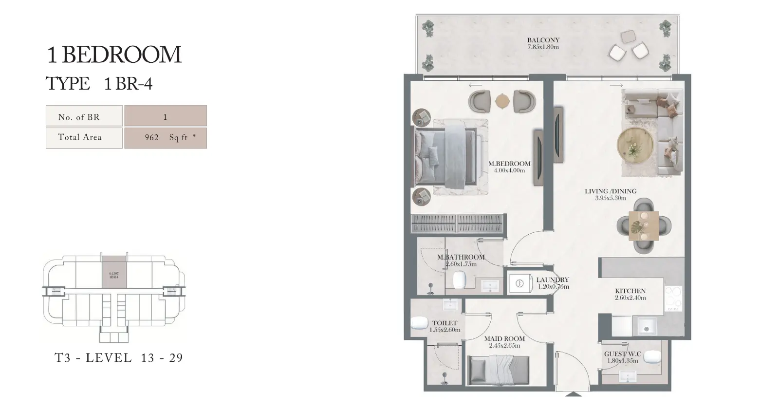 1BR-4 floor plan