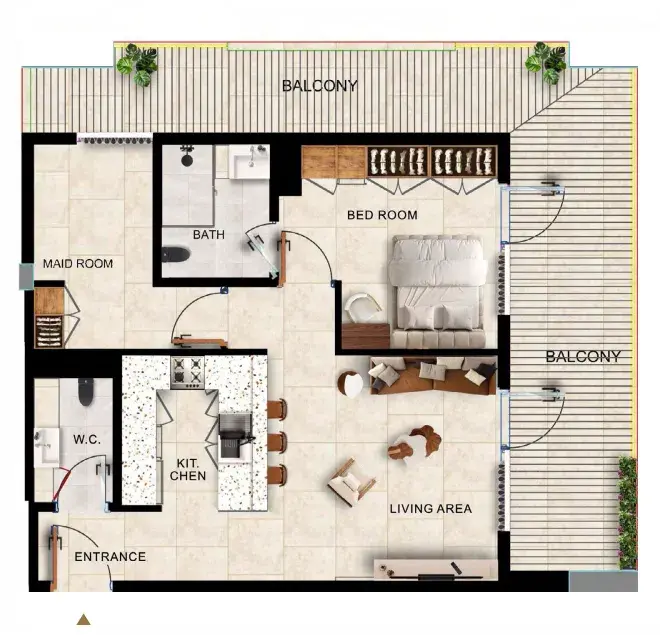1.5 bedrooms apartments - Kingdom Gate floor plan