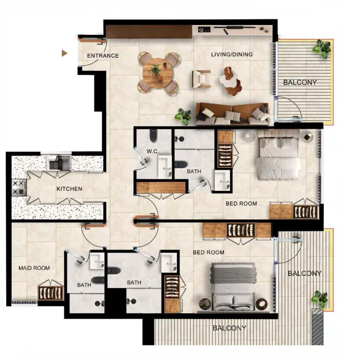 2.5 bedrooms apartments - Kingdom Gate floor plan