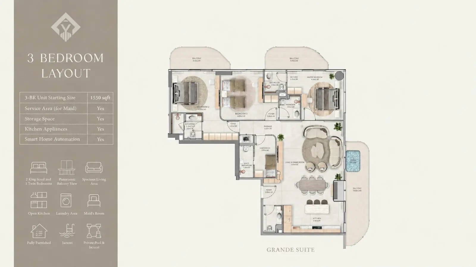 3 Bedroom Grande Suite floor plan