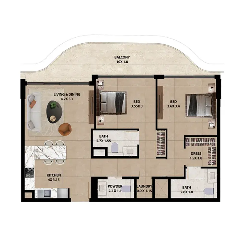 2 Bedrooms apartments - Marquis Horizon floor plan