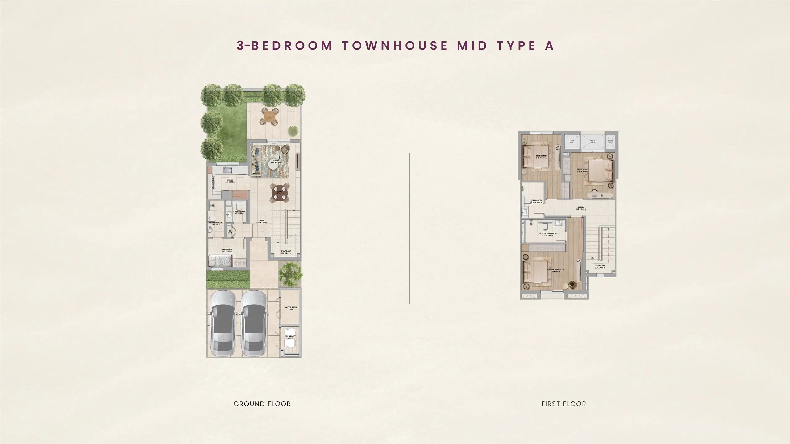 3 Bedroom Townhouse Mid Type A floor plan