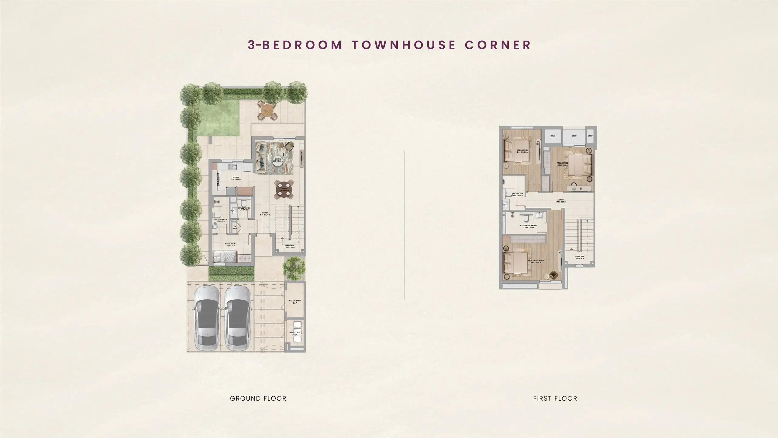 3 Bedroom Townhouse Corner floor plan