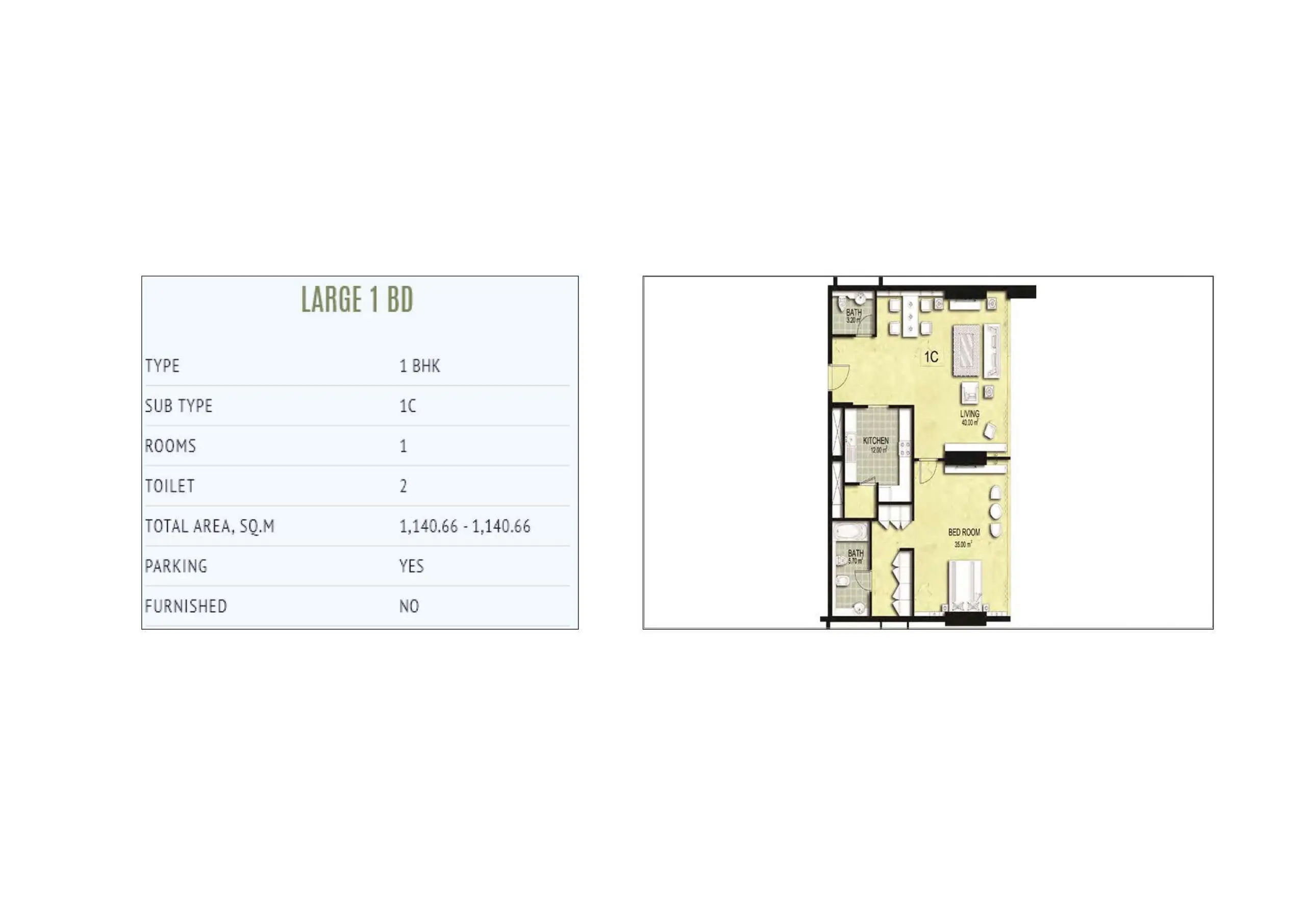 Large 1 BD floor plan