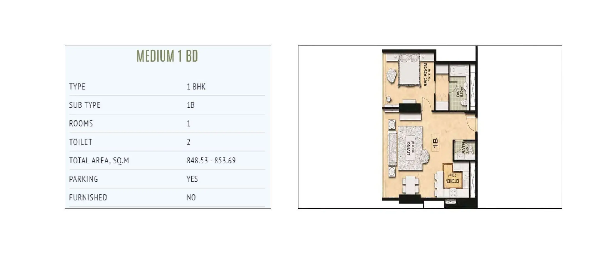 Medium 1 BD floor plan