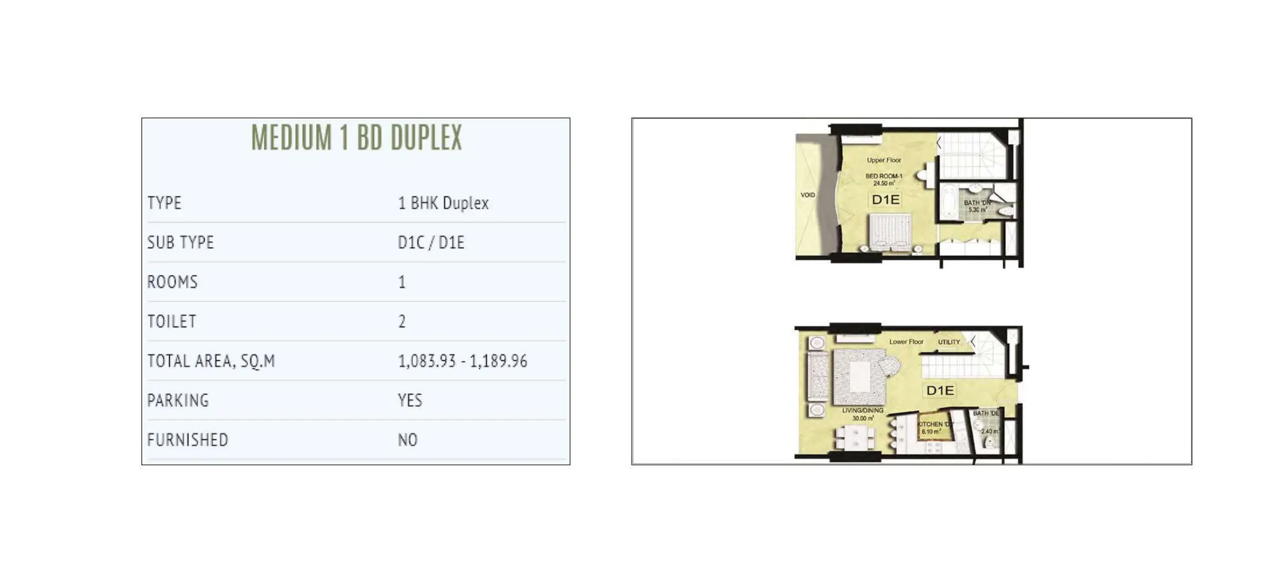 Medium 1 BD Duplex floor plan