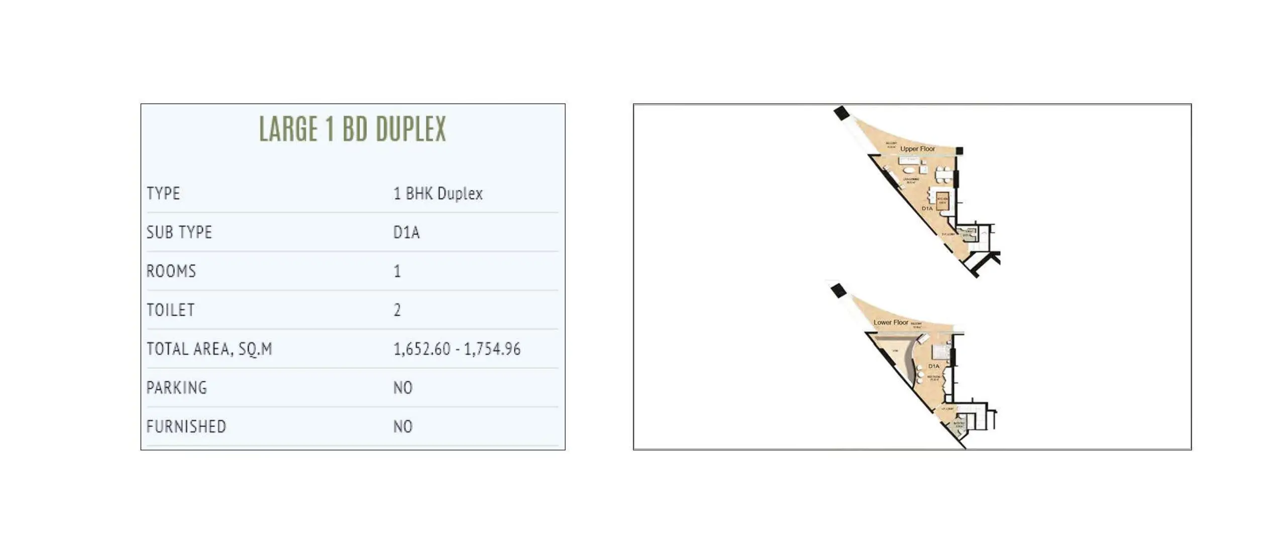 Large 1 BD Duplex floor plan