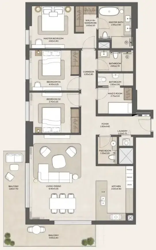 3 Bedrooms apartments - Expo Valley Views floor plan