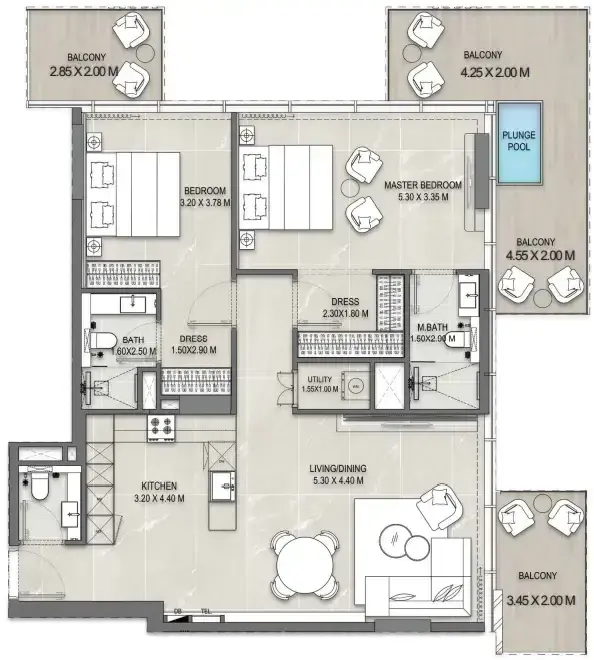 2 Bedrooms apartments - Allegro Park floor plan
