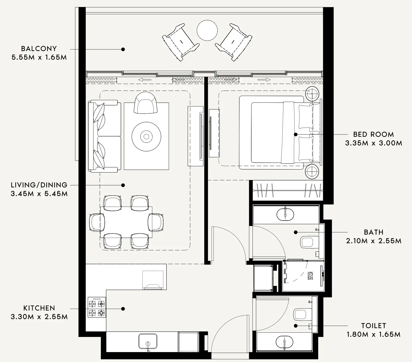 1 Bedroom apartments - Riviera 60 floor plan