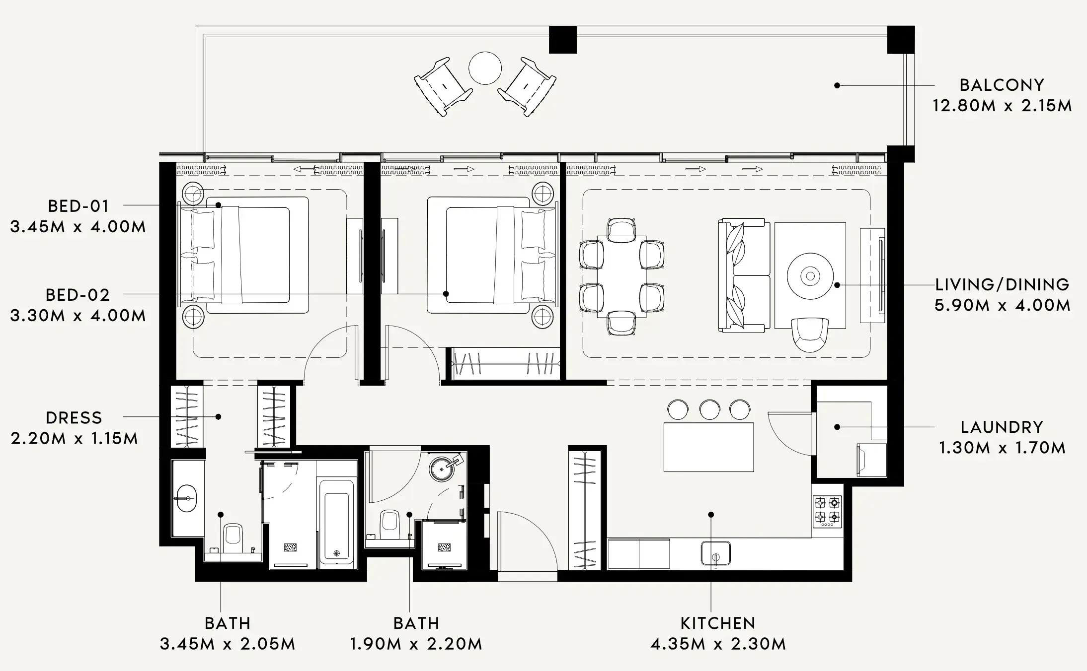 2 Bedrooms apartments - Riviera 60 floor plan