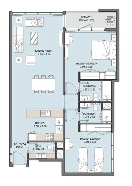 2 Bedrooms apartments - Verdana X floor plan