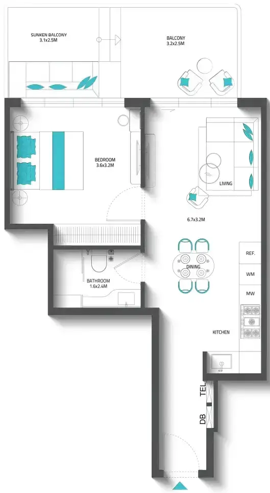 1 Bedroom apartments - REEF 996 floor plan