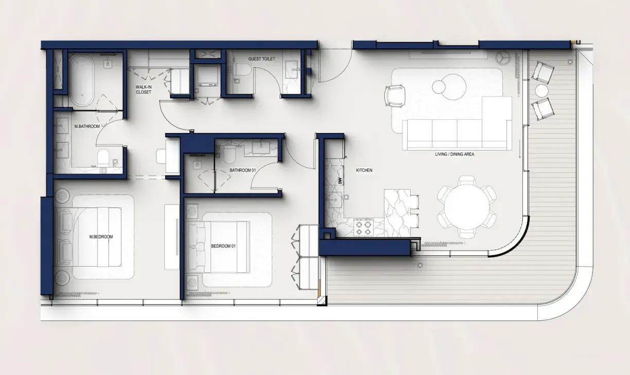 2 Bedrooms apartments - Hilton Residences floor plan