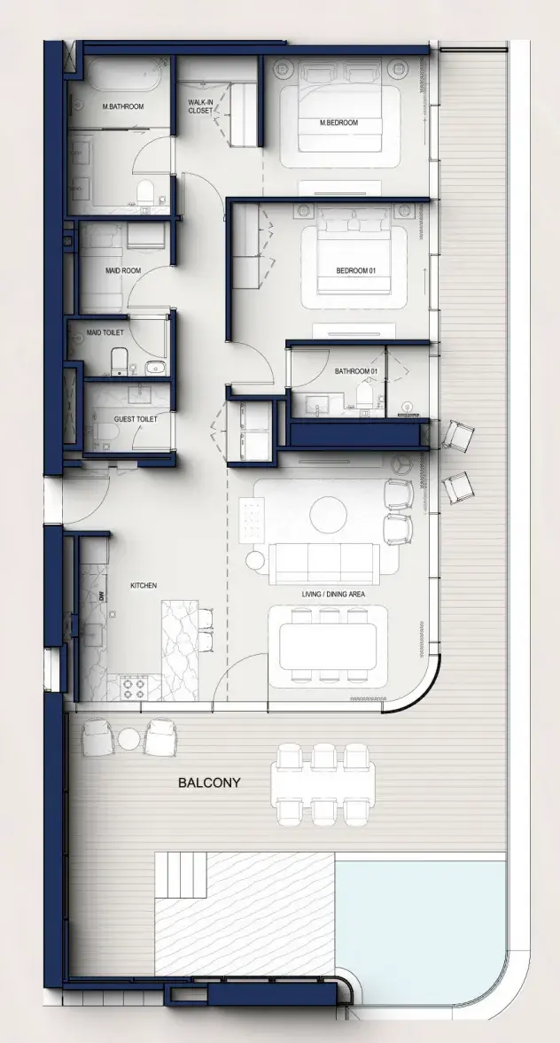 2 Bedrooms penthouse - Hilton Residences floor plan