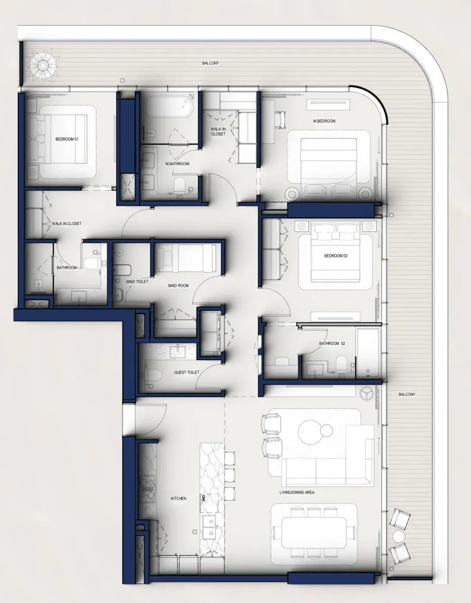 3 Bedrooms apartments - Hilton Residences floor plan