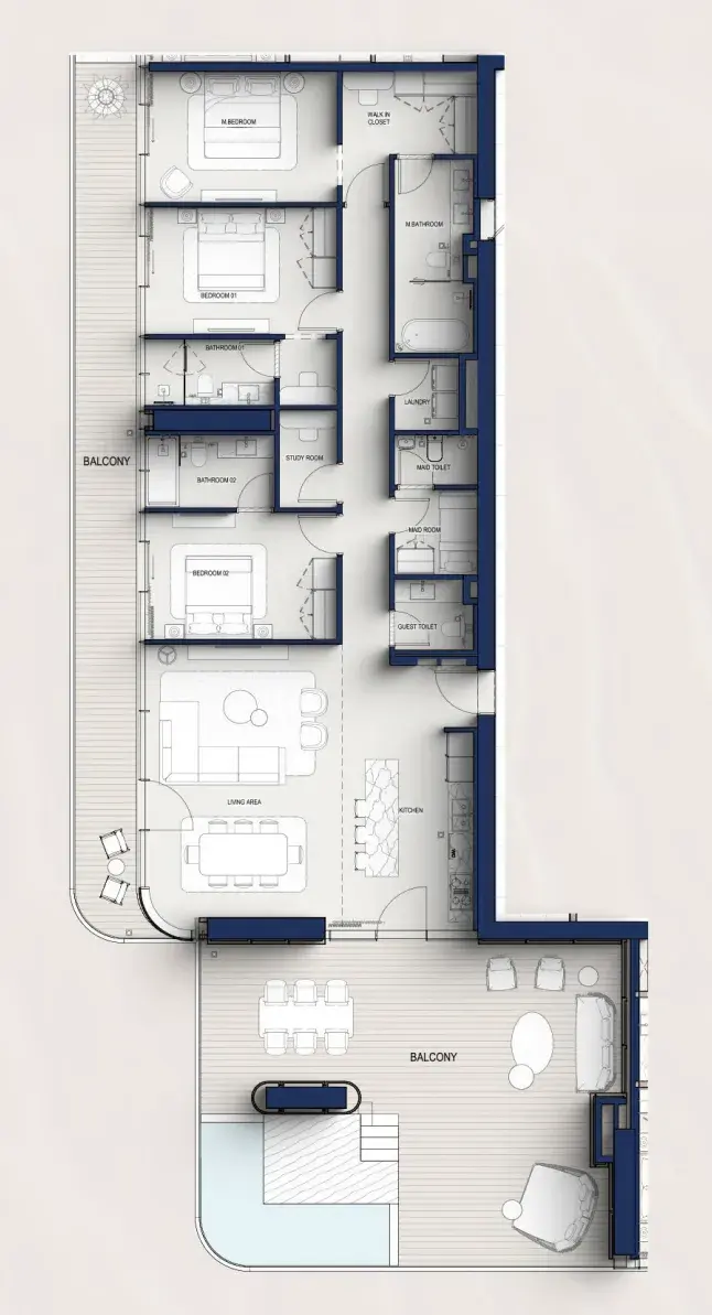 3 Bedrooms penthouse - Hilton Residences floor plan