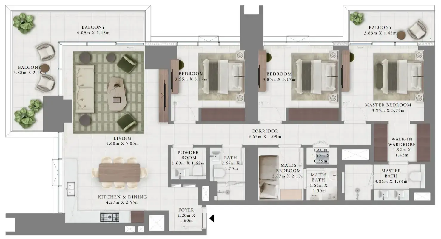 3 Bedrooms apartments - Creek Bay floor plan