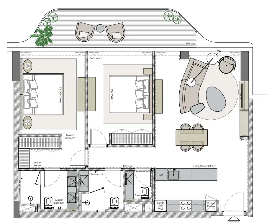 2 Bedrooms apartments - Helvetia Marine by DHG floor plan