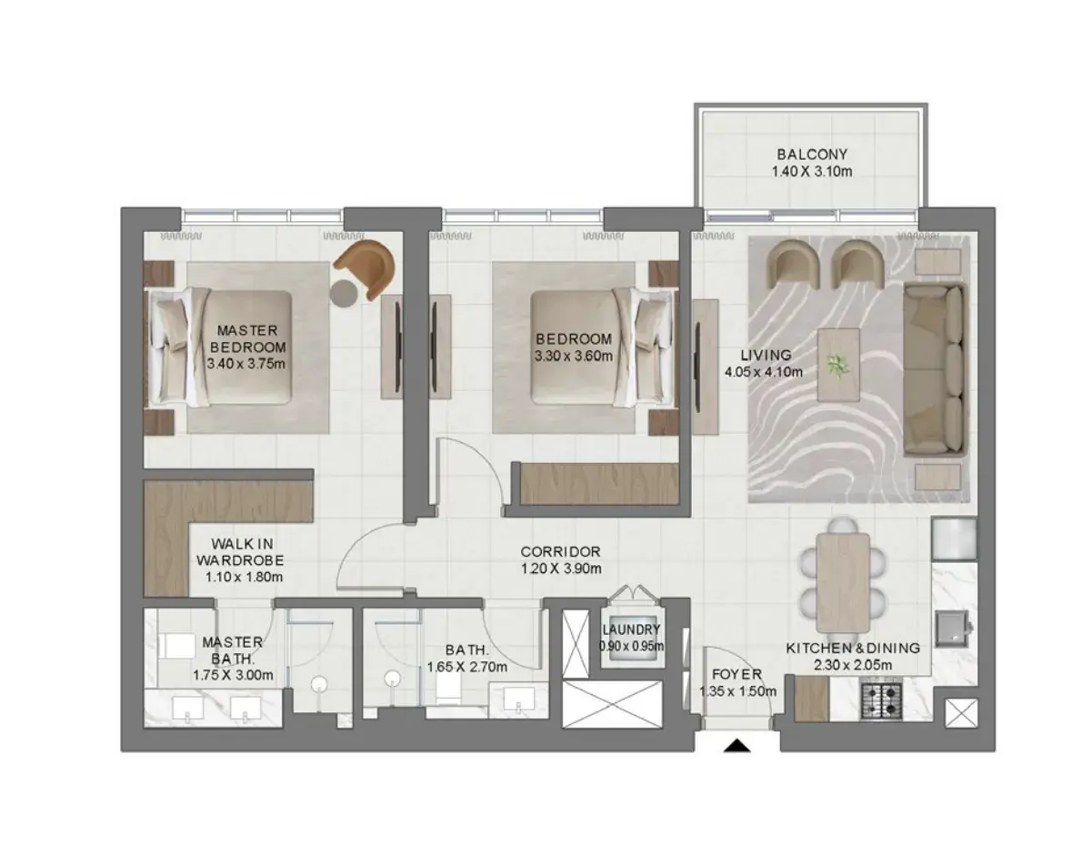 2 Bedrooms apartments - Golf Hills floor plan