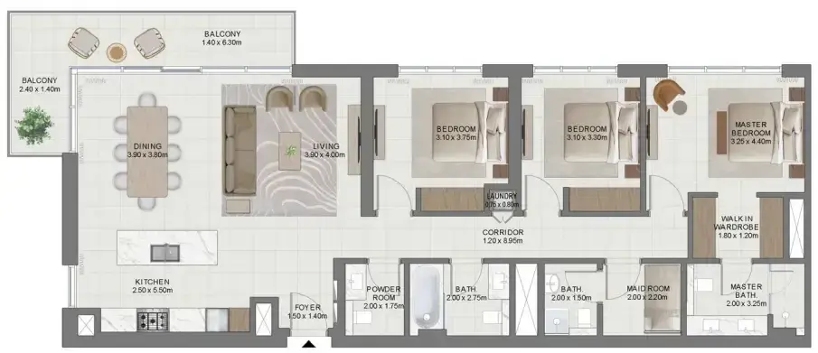3 Bedrooms apartments - Golf Hills floor plan