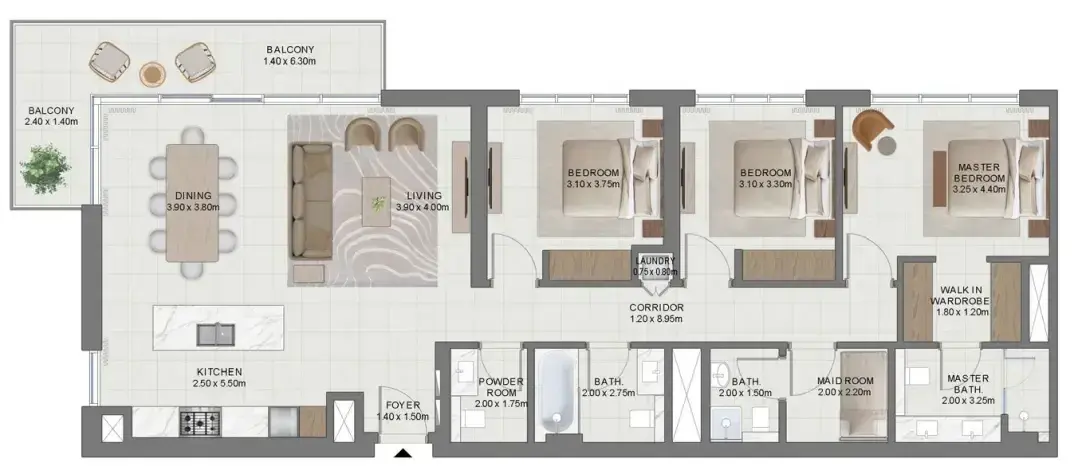 3 Bedrooms apartments - Golf Hills 2 floor plan