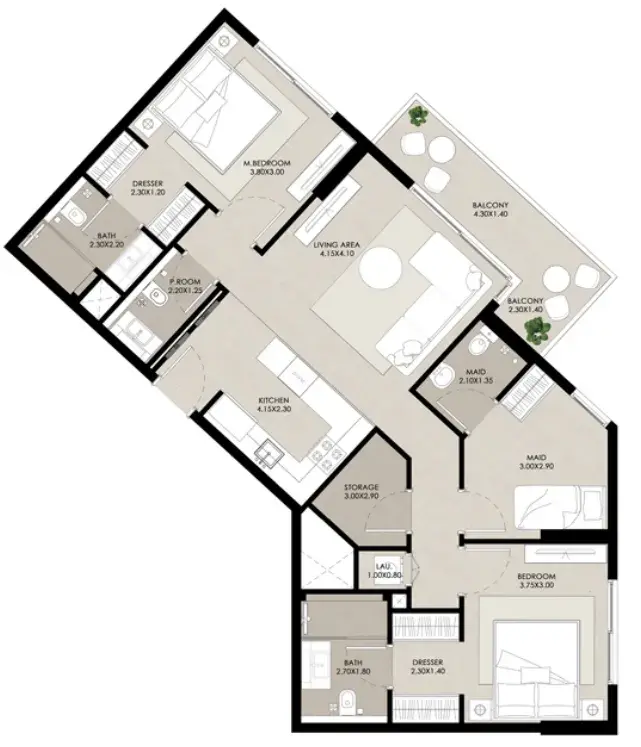 2 Bedrooms apartments - Rosewell floor plan