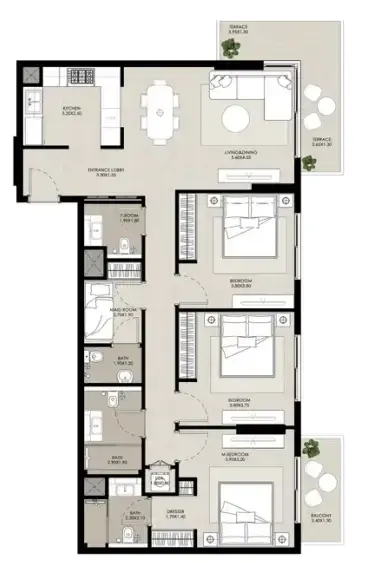 3 Bedrooms apartments - Rosewell floor plan