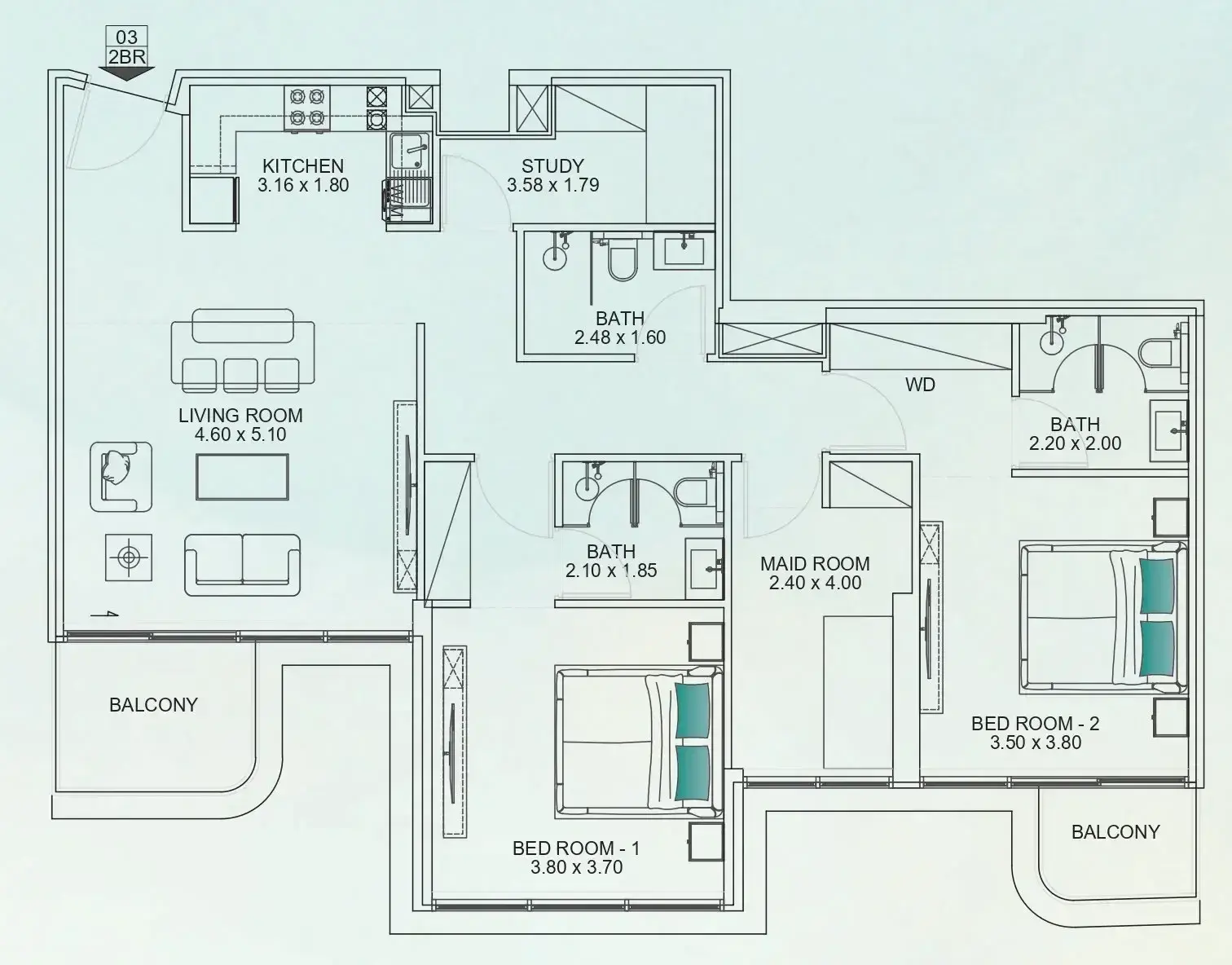 2 Bedrooms apartments - Floarea Breeze floor plan
