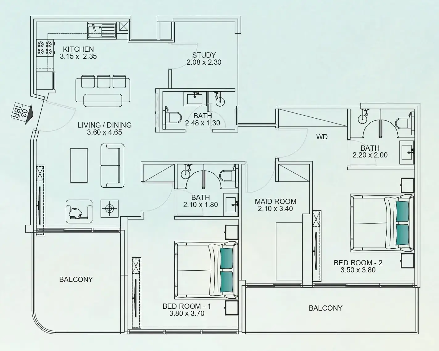 2.5 bedrooms apartments - Floarea Breeze floor plan