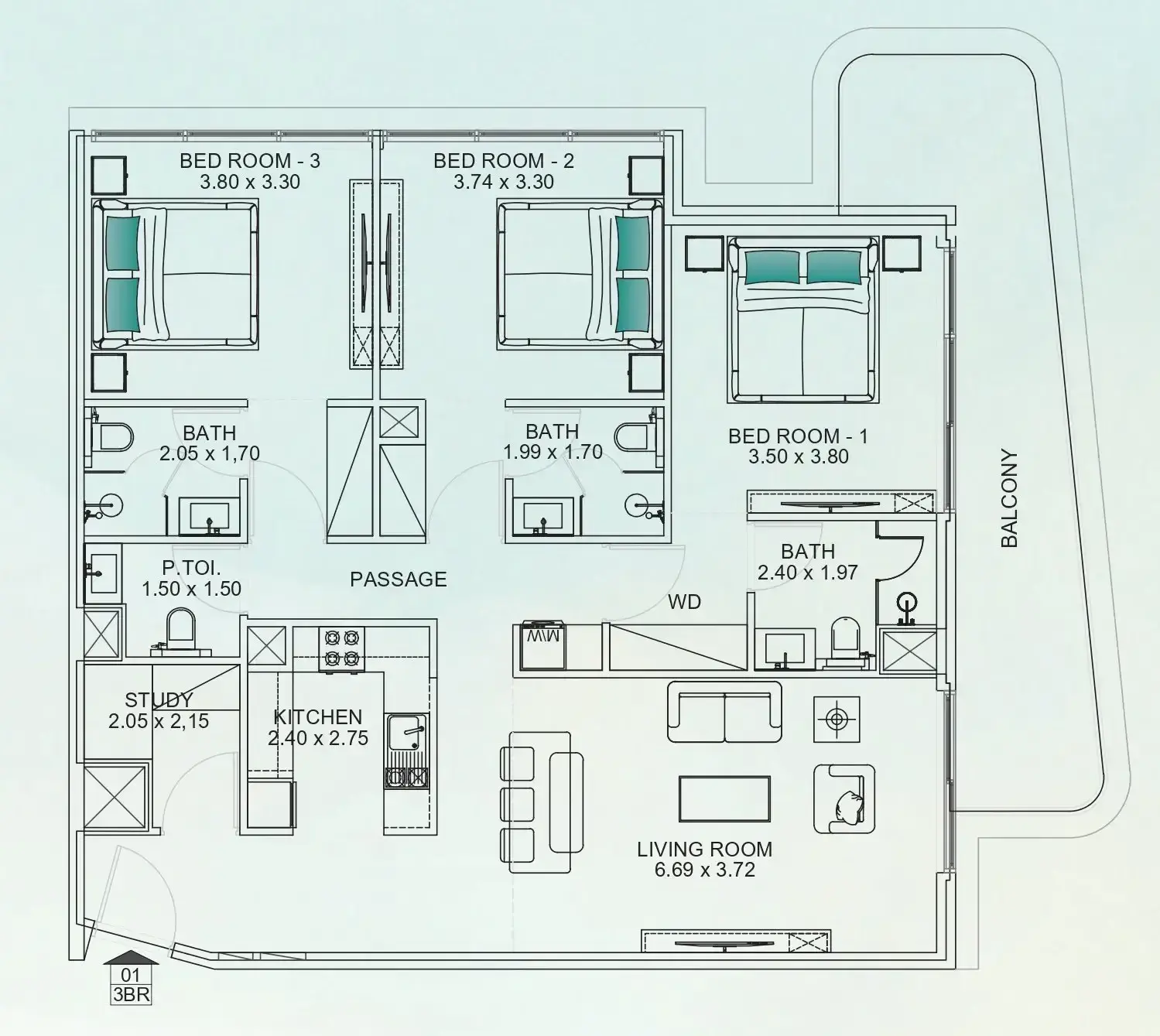 3 Bedrooms apartments - Floarea Breeze floor plan