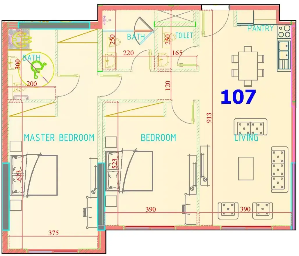 2 Bedrooms apartments - Carmel Residence floor plan