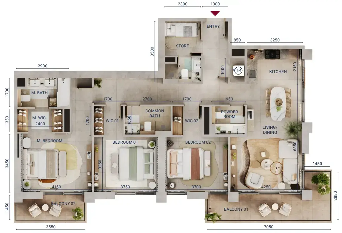 3 Bedrooms apartments - Mirdad floor plan